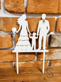 Topper ślubny na tort biały rodzina z dzieckiem